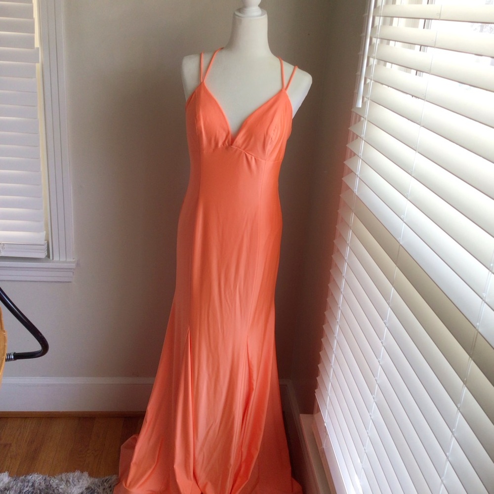Dave & Johnny 9958 Tangerine Backless Gown
